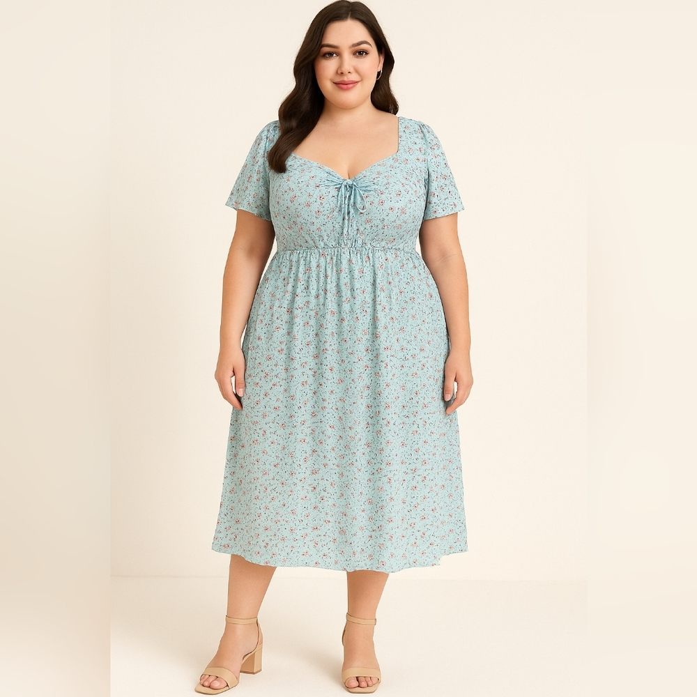 #60  2x BloomChic Light Blue Floral Midi Dress